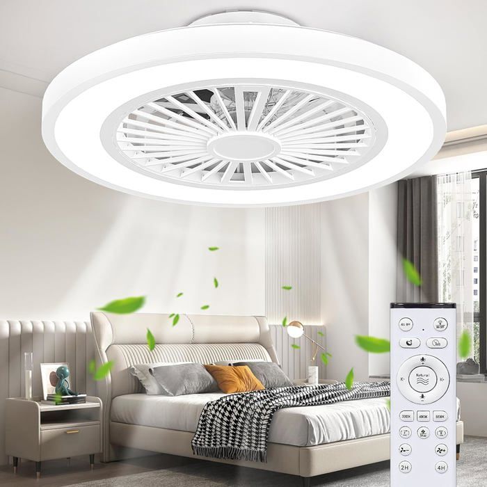 ®RisingFF Ventilateur de plafond avec lumière et télécommande 54CM ventilateur de plafond silencieux moderne - Risingff