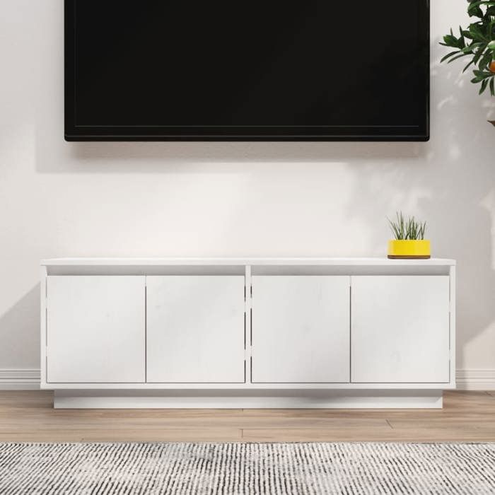 (Blanc)Meuble TV - SIGNOR - Table Télévision en bois Blanc 110x34x40 cm Bois pin massif 399093