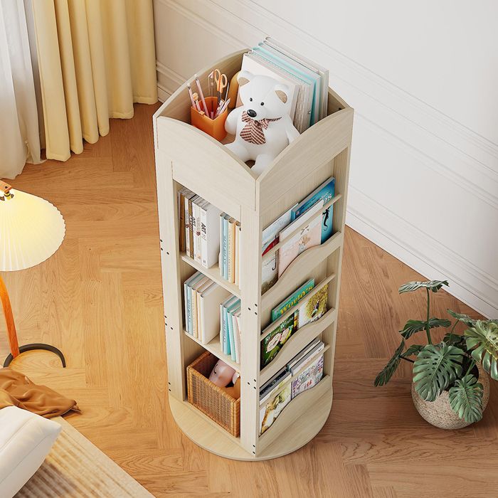 Bibliothèque pivotante 360° 4 étagères multifonctionnelle pour enfants et adultes