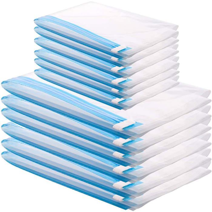 Sacs de Rangement sous Vide 12 Pièces Stocker Vêtements Réutilisables 6 Sacs 60x40cm et 6 Sacs 50x35cm Pas Besoin de Pompe