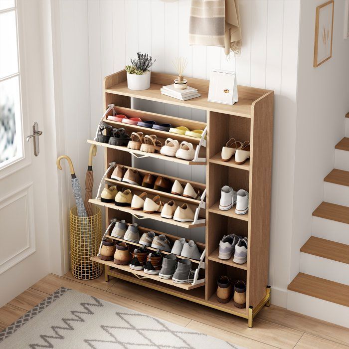 Meuble a Chaussures Entree 90x24x119 cm - 3 Portes Pliant pour 22 Paires Etageres Laterales Meuble Hall Dentree Ultra