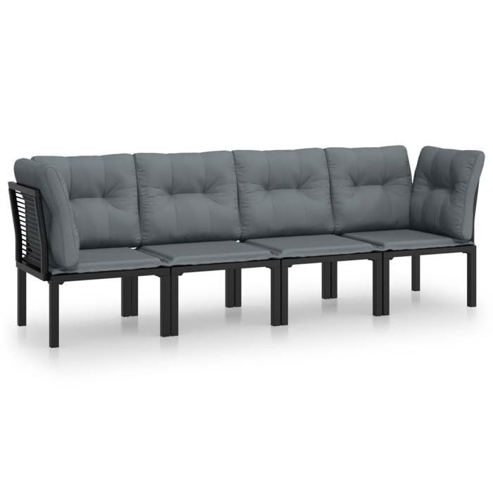 Salon de jardin résine tressée - BURKE - 4 pièces - Noir et gris - Résine tressée - Modulaire - Coussins inclus
