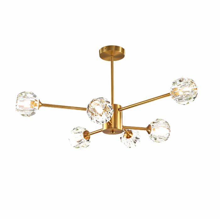 Lustre Spoutnik moderne - TCpick - 6 lumières - Laiton doré - Dimmable - Douille E14 - Métal - Installation facile