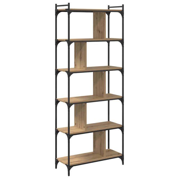 Bibliothèque en bois dingénierie - vidaXL - Chêne artisanal - 76x32x192 cm - 5 étagères - Autoportante - Cadre en métal