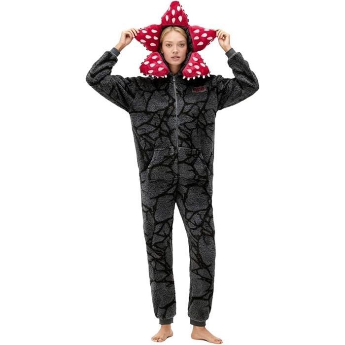 Polaire De SportPyjama Unisexe Hiver Fleurs Demogorgon Onesie Flanelle Adulte Combinaisons Nuit Femme à Capuche Manches Longues