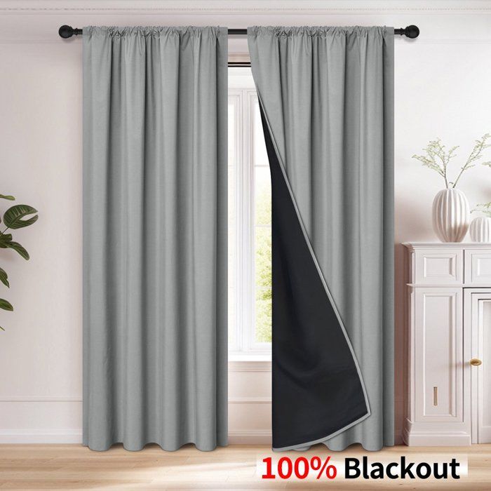 Rideaux occultants à deux panneaux pour la protection solaire dans le salon - 132 cm x 241 cm (gris)