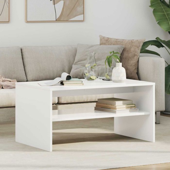 Table basse rectangulaire blanche VIDAXL 80 x 50 x 40 cm en bois dingénierie étagères intégrées