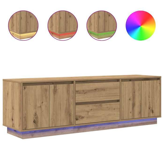 Meuble TV - HELLOSHOP26 - Chêne artisanal - 160 5x41x50 cm - LED RVB réglables - 2 tiroirs/4 portes
