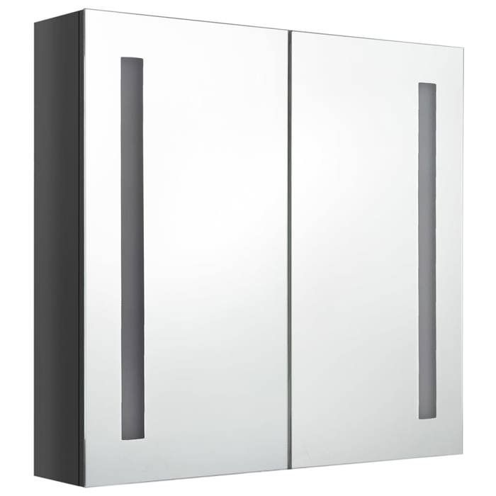HOT SALE*Armoire de salle de bain à miroir CLARENCE 60 kg capacité Placard Mural LED Gris brillant 62x14x60 cm - M123920