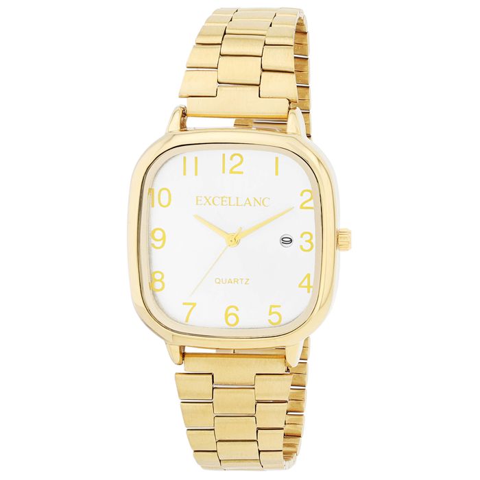 Montre bracelet - EXCELLANC - SL28 - Boîtier rectangulaire doré - Bracelet métal doré 20 mm - Verre minéral affichage date
