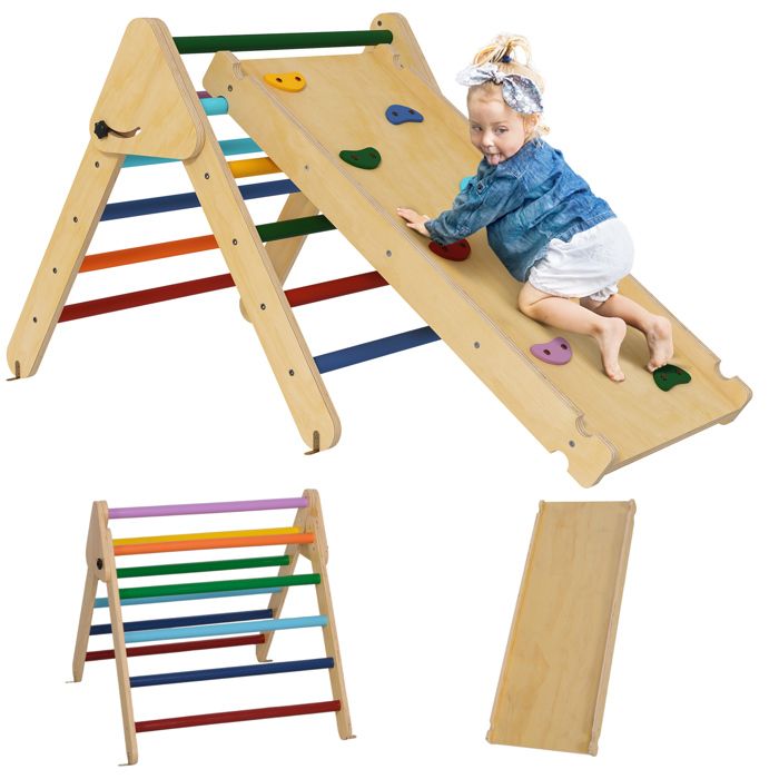 Triangle Escalade Enfants 3 En 1, Rampe Double-face Pour Grimper Et Glisser Charge 50 Kg 147x645x63cm Multicolore 91580038
