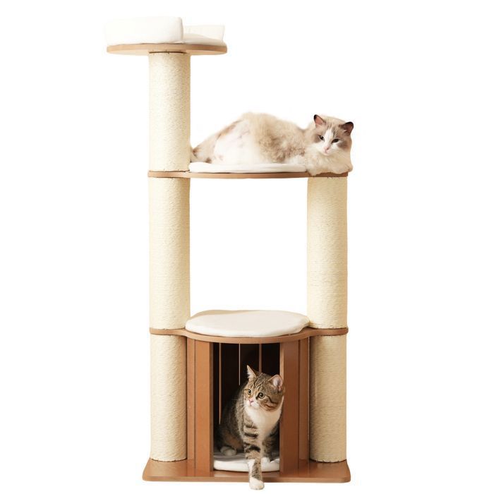 Arbre à chat 135 cm avec tronc arbre à chat robuste troncs plus épais de 12 cm tapis amovibles et protection anti-basculement