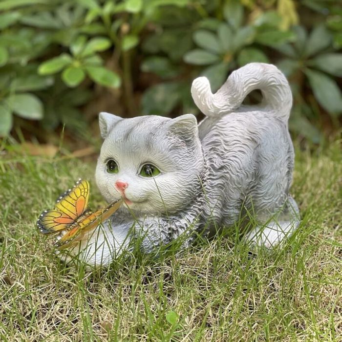 Statue de Chat à énergie SolairePapillons Lampes solaires pour extérieurFigurine de danimal décorative pour Jardin