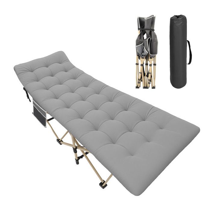 Lit Pliant - Matelas Épais Inclus - Roulettes Intégrées - Gris Coton