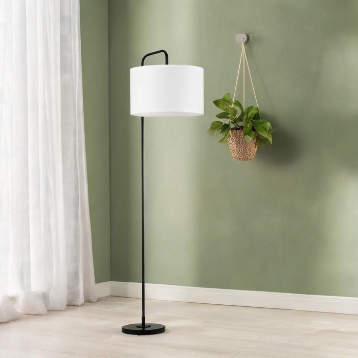 Lampe de salon sur pied intérieure en acier et abat-jour tissu blanc design incurvé 64 x 38 x 163 5 cm E27 40W
