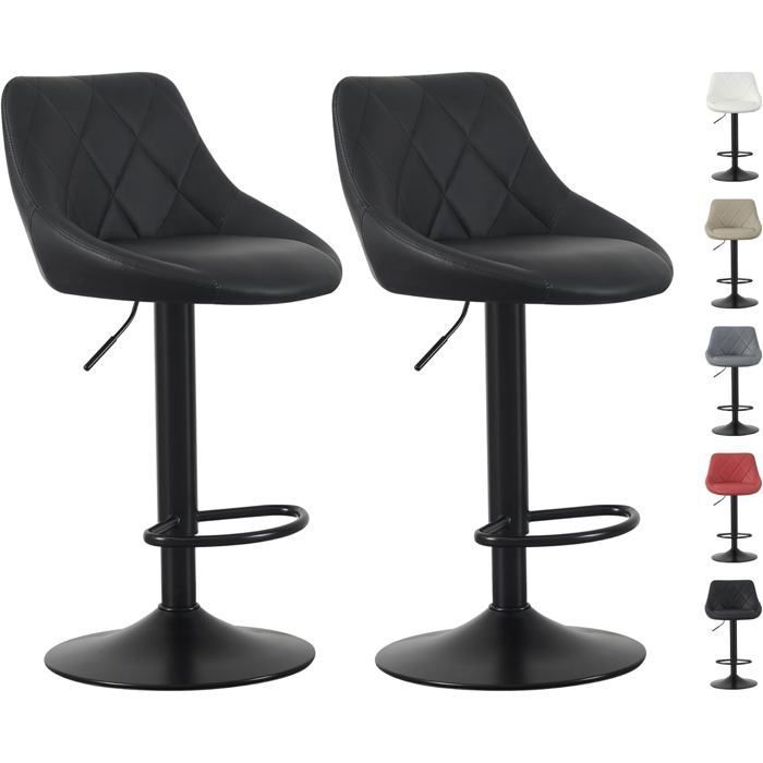 mcc direct Stanley Lot de 2 tabourets de bar pivotants réglables en hauteur avec dossier siège en cuir (noir)