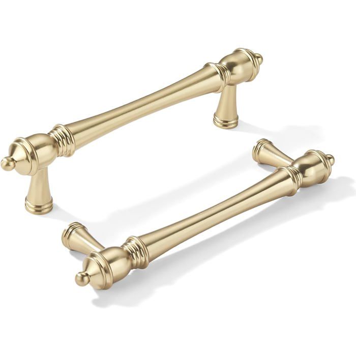 Lot de 10 poignées de meuble dorées brossées entraxe 96 mm pour portes et tiroirs de cuisine