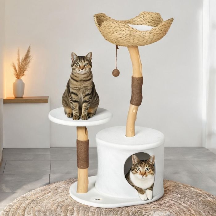 Arbre A Chat en Panneau de particules bois de poirier sisal Blanc 55 x 45 x 102 cm