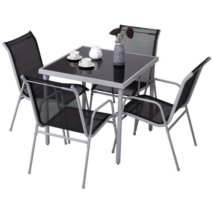 COSTWAY Salon de Jardin 1 Table et 4 Chaises en Aluminium, Table en