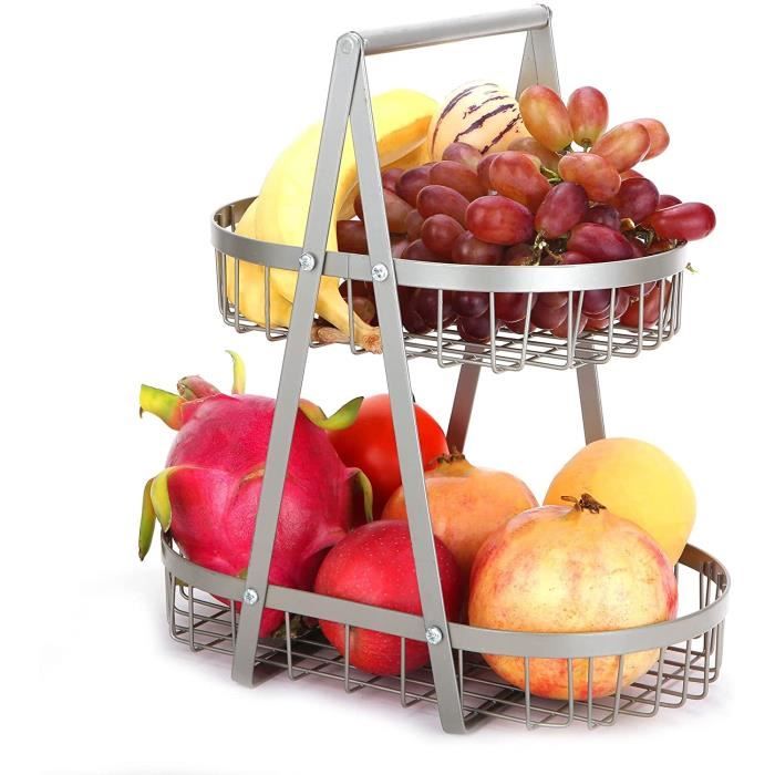 Corbeille à Fruits 2 Niveaux En Métal - 37x28x15 Cm, Design Spacieux Pour Comptoir De Cuisine, Rangement Facile - 8