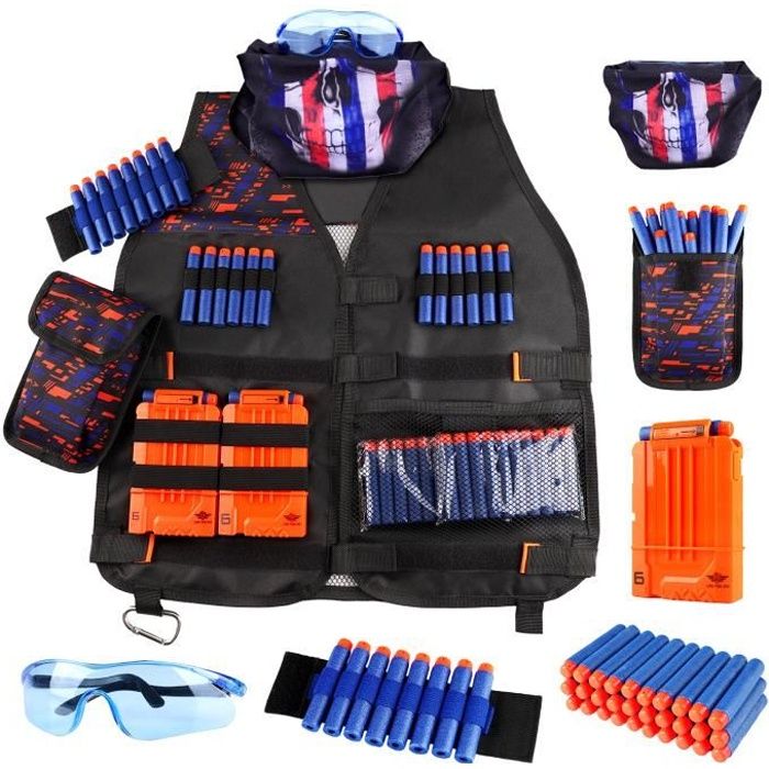 Lehoo Castle Gilet Tactique Enfants pour Nerf N-Strike Elite Series, avec  60 fléchettes, étui à fléchettes, Bracelet, Masque Facial, chargeurs et  Lunettes(Bleu + Vert) en destockage et reconditionné chez DealBurn