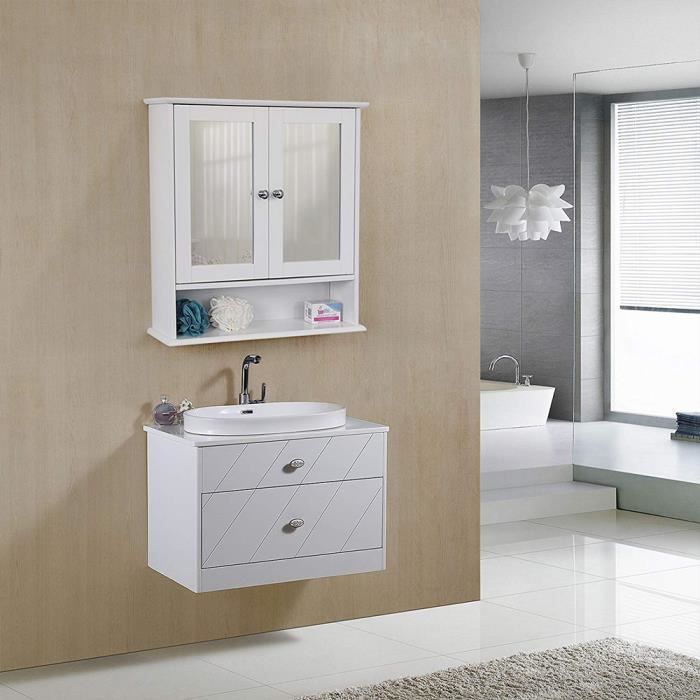armoire 56x13x58cm Armoire à miroir suspendu armoire blanc Placard avec miroir