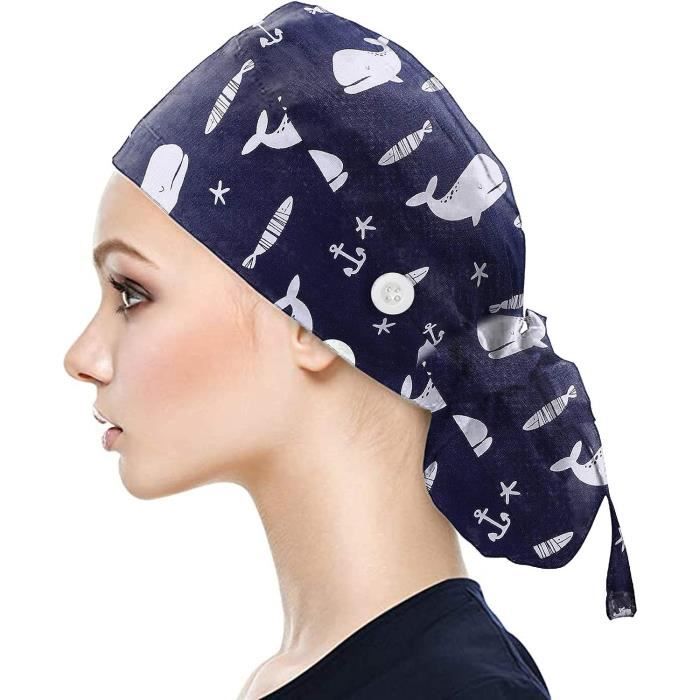 Bonnet Chirurgical Imprimé Fleuri - Réglable En Coton - Anti-Poussière Et Absorbant - Pour Infirmières, Cuisiniers