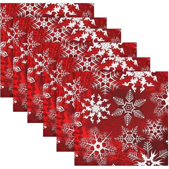 Flocon de neige de Noël rouge Abstrait Serviettes en tissu Serviettes de  table en polyester Set de 6 serviettes de table idéal pour dîner Occasions  spéciales ou dîners
