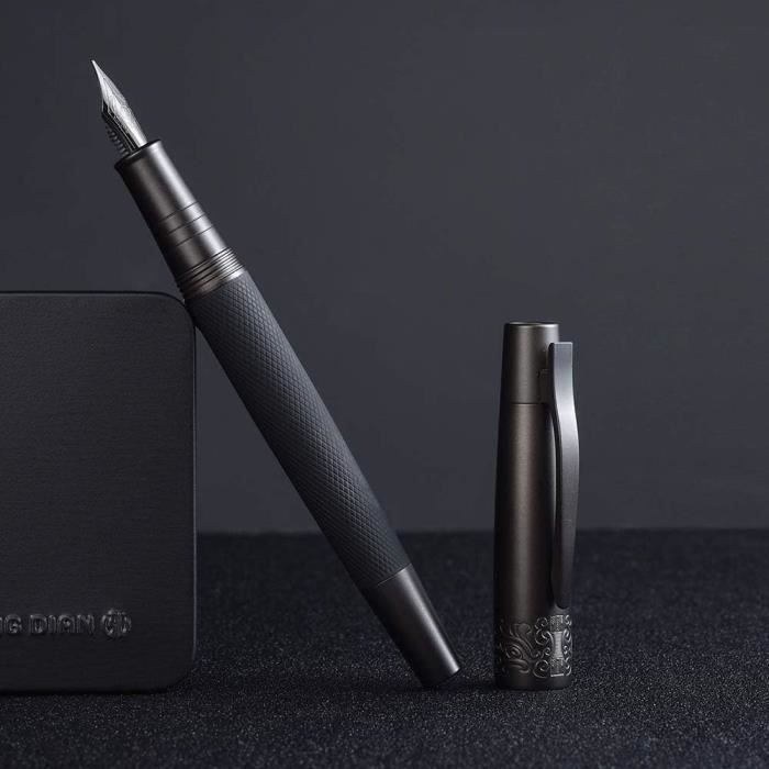 Stylo-plume Hongdian 1843 Navigator Pointe Extra Fine 0.4mm - Corps Laiton Ondulé Bleu, Convertisseur Inclus, Étu - 2