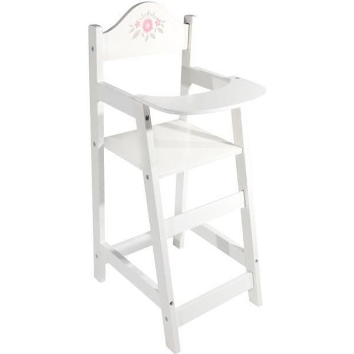 Chaise haute en bois pour poupon motif fleurs 21 5x26 5x53 cm blanc Accessoire repas mobilier poupee Set Jouet fille et carte