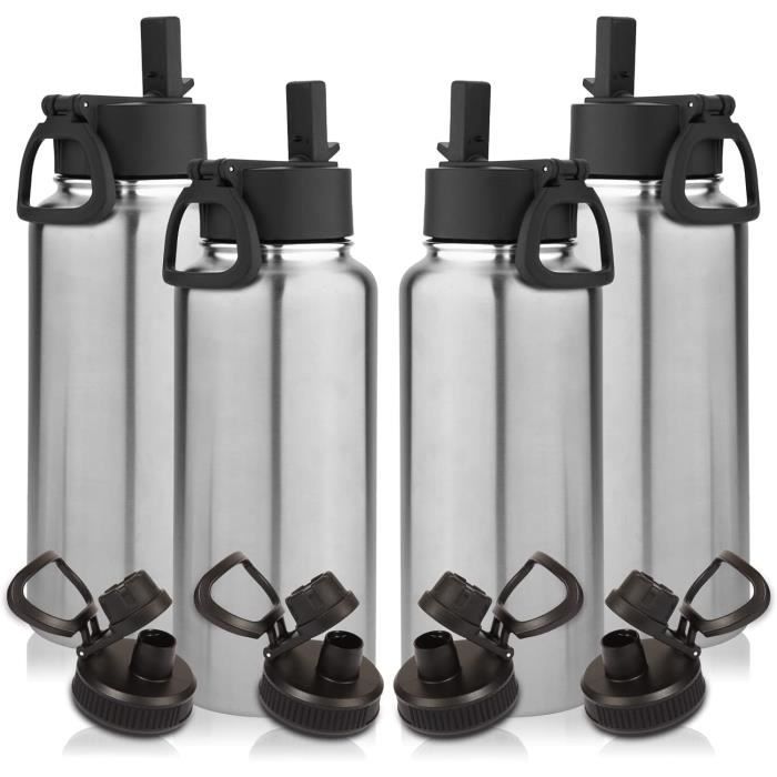 Gourde Isotherme Zoomers 1L Acier Inox - Bouteille Avec Paille, Infuseur Thé, 2 Bouchons + Brosse