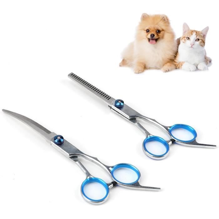 2Pcs Ciseaux de Toilettage Chien,Ciseaux Effileur pour Chats, Ciseaux Courbés pour pour Animaux,Ciseaux pour Chien Acier Inoxydable