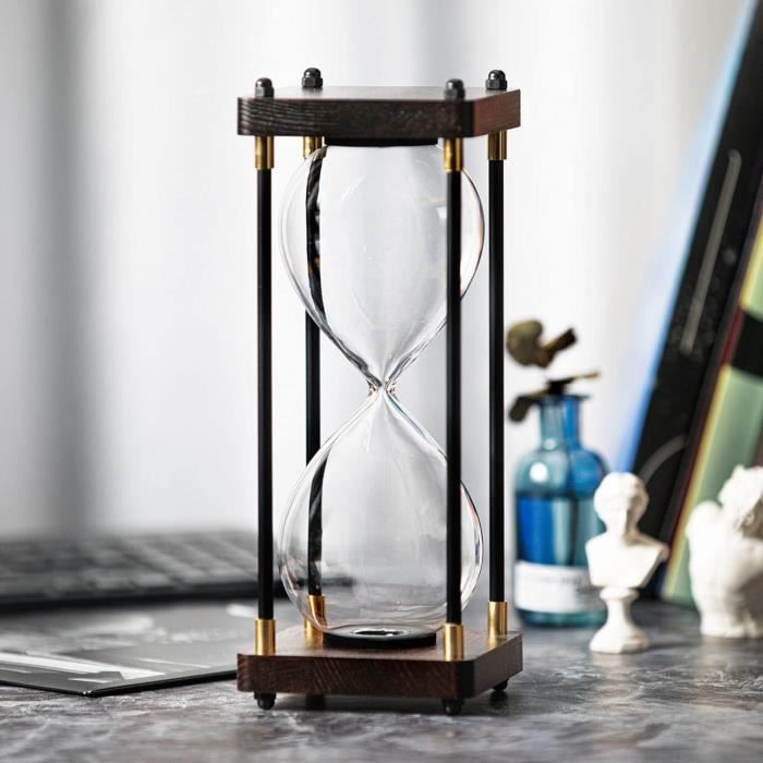 Sablier Décoratif 60 Minutes - 25 Cm De Haut, Verre Et Sable Fin, Support En Bois, Pour Bureau Ou Déco