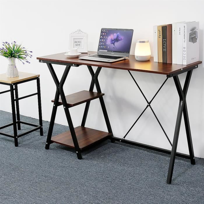 Hek Bureau D Ordinateur Au Design Industriel Pour Table De Bureau Avec 2 Tablettes Sur Le Cote Droit Table De Travail Cdiscount Maison
