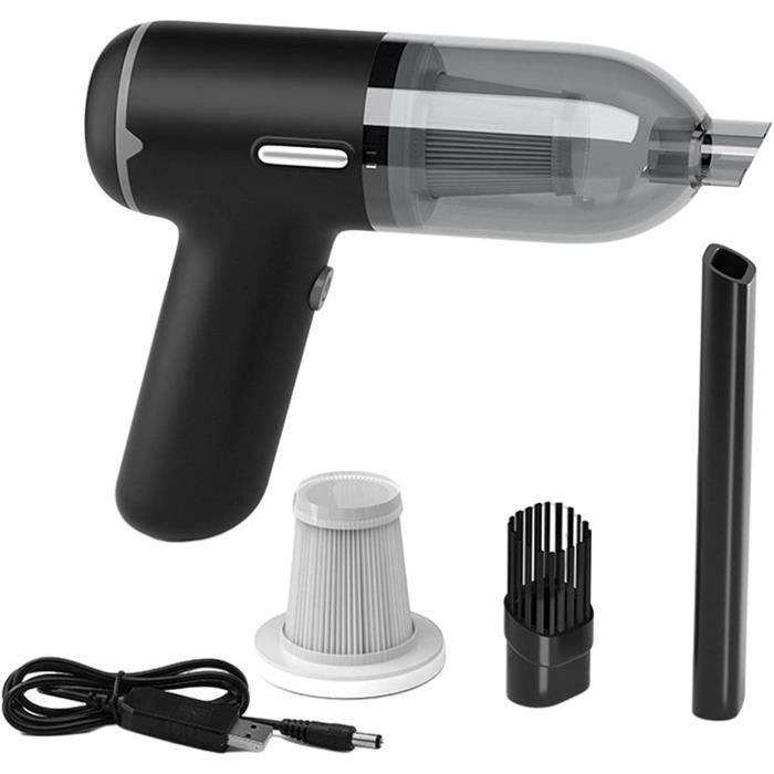 Aspirateur Voiture Sans Fil Portable 6000Pa - Mini Aspirateur à Main 65000 RPM Batterie 1200mAh USB-C, Puissant Pour Sièges Tapis Poils Animaux (Noir/Blanc/Gris/Bleu/Rose)