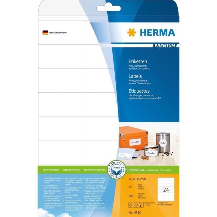 Étiquettes Autocollantes Universelles HERMA 2320 - 2240 étiquettes Blanches 8x20 Mm, Pour Stylo - 6