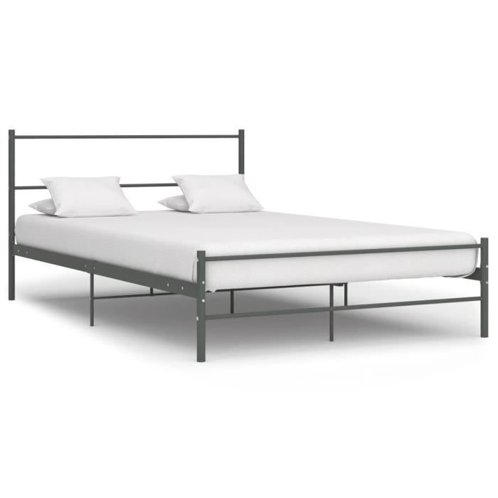 ®2394TOP Lit Adulte pour 2 personnes Cadre de lit scandinave Lit double Gris Métal 140 x 200 cm