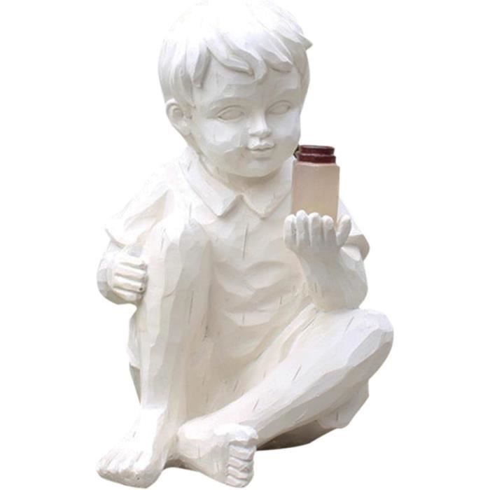 Statue De Jardin En Résine Avec Éclairage Solaire Pour Garçon Et Fille
