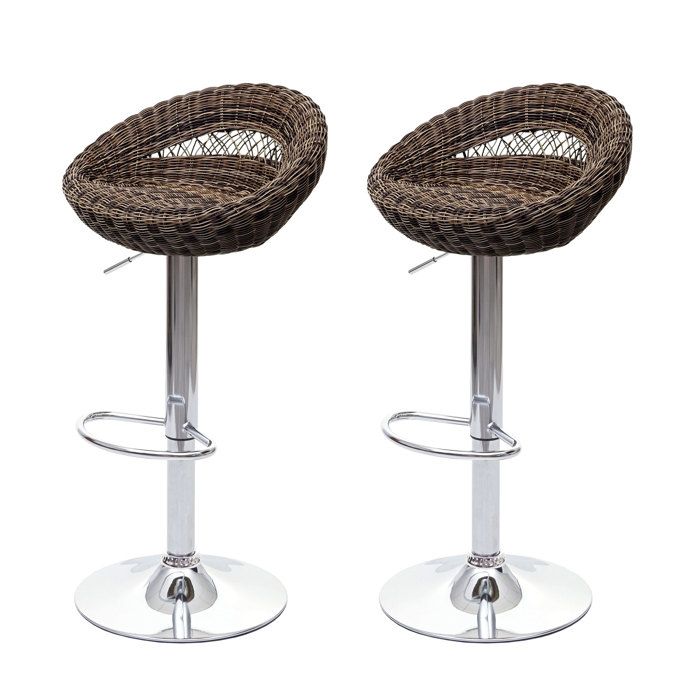 Nova - Ensemble de 2 tabourets de barre pivotants dans Polyrattan et chrom&eacute; avec repose-pieds