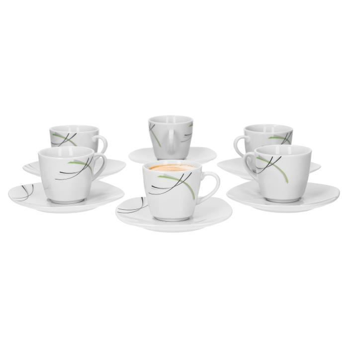 Set De 6 Tasses à Café Avec Soucoupes EXCELSA - Motif Cactus Multicolore - Porcelaine - Lave-vaisselle Et Micro-ondes - 7