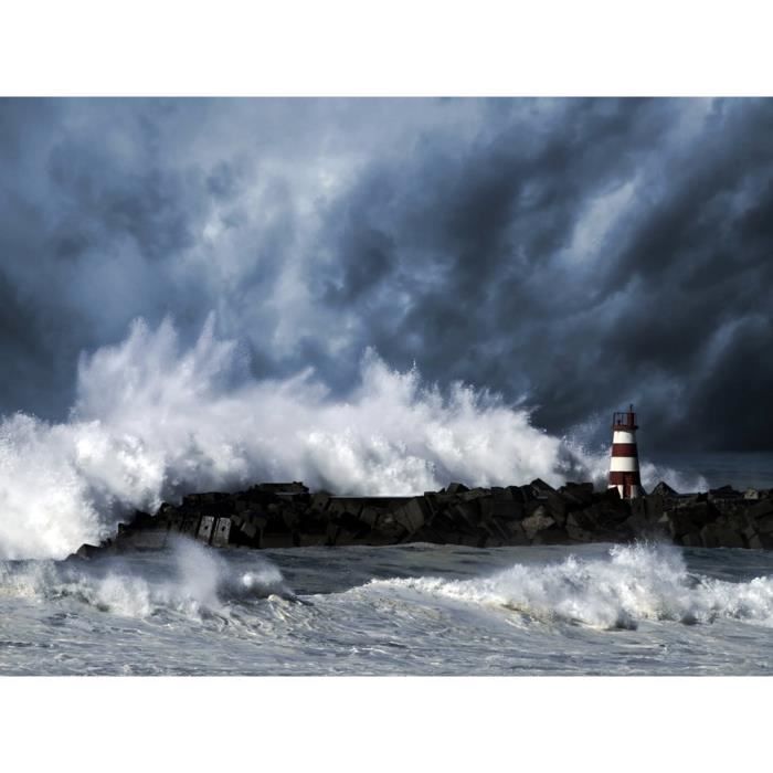 Papier Peint Intissé LIGHTHOUSE - Photo Murale Vague De Phare (7855) - Déco XXL Grandes Vagues