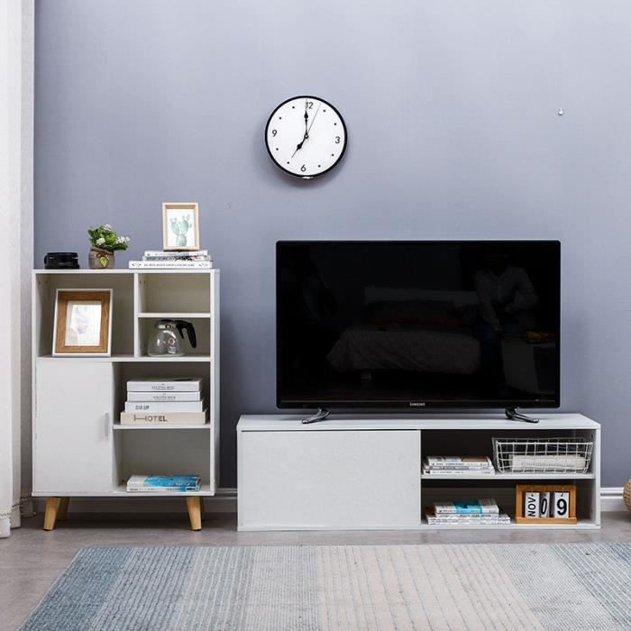 Meuble Tv Contemporain Decor Blanc Facade Blanc Haute Brillance