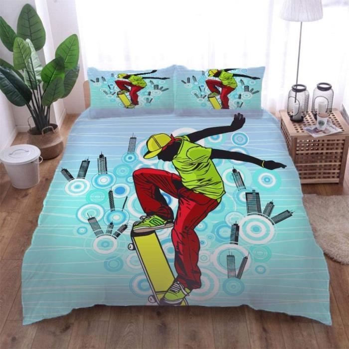 Housse De Couette 220x240Cm, Skateboard Boy Motif, Contient deux taies