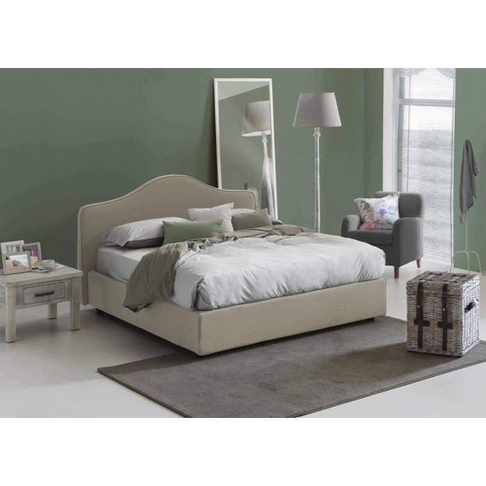 Dmora - Lit double Mirta 215x175h95 cm gris tourterelle Panneau effet bois et Polyester