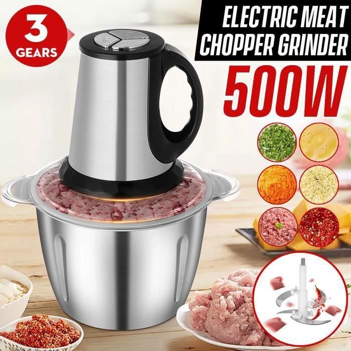 Hachoir Électrique 300W Avec Bol Inox 5L - 4 Lames, 3 Vitesses, Parfait Pour Viande, Légumes, Aliments Bébé