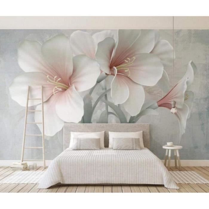 Papier Peint Panoramique 3D Bourgeon Fleur Blanc Rose Papier Peint ...