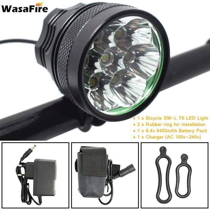 batterie 6400mAh - 10000 Lumens Vélo Phare T6 LED Lanterne De Vélo 3 Modes VTT Lumière Avant 18650 Batterie L