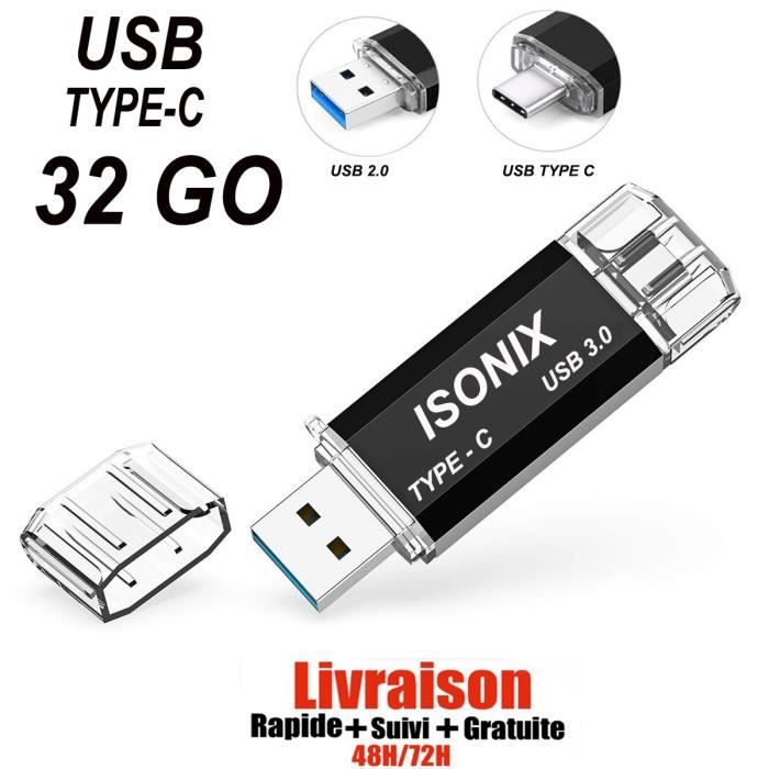 Clé USB 32Go Xstone 2 En 1 – Type-C Et USB 3.0 Pour Android Et PC, Noire