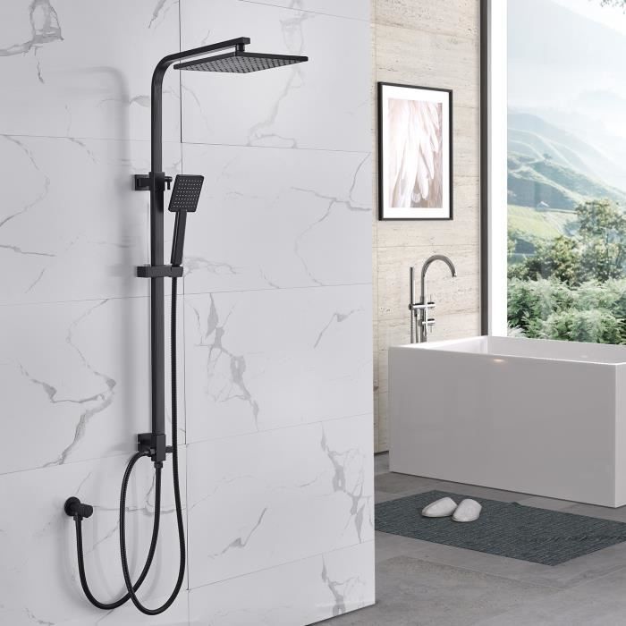 auralum colonne de douche noir carre sans robinet hauteur reglable ensemble de douche avec douchette a main pour salle de bain cdiscount bricolage