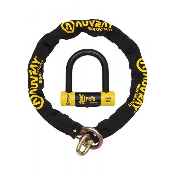 Antivol chaîne lasso AUVRAY Xtrem Medium - noir/jaune - Ø 13,5 mm x Ø 18 mm - haute sécurité à 7 disques